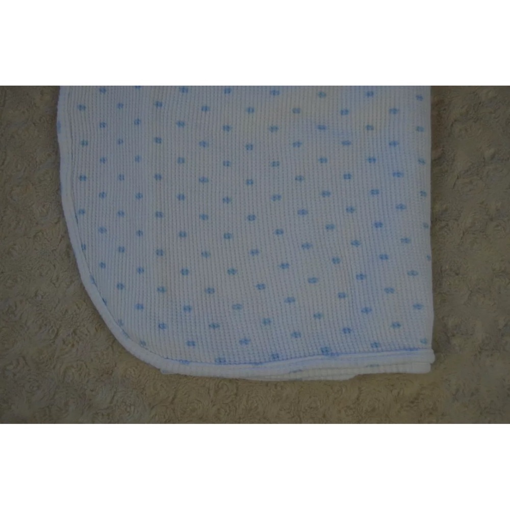 Just Born Blue Polka Dots Thermal Baby Blanket Waffle Weave White Lovey